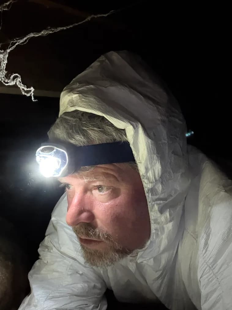 Plumber inspecting crawl space